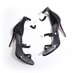 Tamara Mellon Frontline Black Glitter Heels Sz 41.5 Glam Stiletto ✨